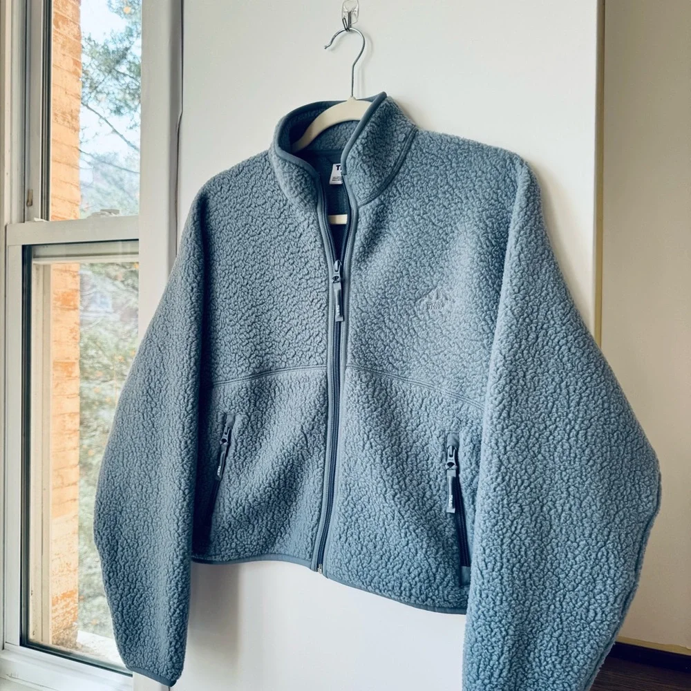 Aritzia TNA Polartec Fleece Thermal Hi-hip Zip Hoodie Shady Blue Small - Picture 3 of 7